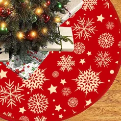 BTH Kerstboomrok Kerstkleed Kerstboomkleed Kerst Versiering Decoratie Kerstrok Kleed Vloerkleed Sneeuw 90Cm – 1 Stuk Rood, Sneeuwvlok Outlet