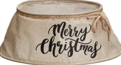 Merkloos Kerstboomrok Met Tekst "Merry Christmas" Owen - Bruin / Zwart - Imitatie Linnen - Kerstboom Mand - O 40 X 60 X 25 Cm Outlet