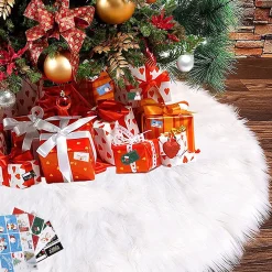 Selwo Kerstboomrok, Witte Boomrok Met 36 Stuks Geschenkstickers, Wit, Boomdeken, Kerstboomdeken, Kerstboomstandaard, Tapijt, Deken, Kerstdecoratie, Kerstboom, Rok (Wit, 90 Cm) New