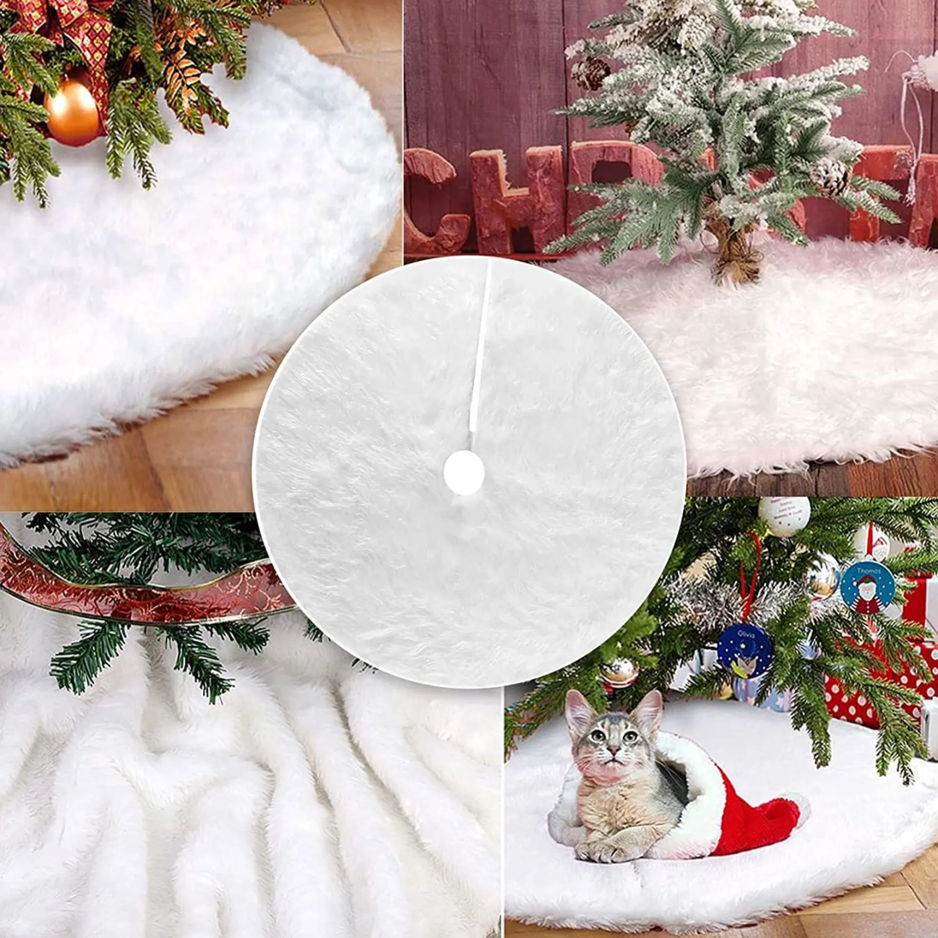 Selwo Kerstboomrok, Witte Boomrok Met 36 Stuks Geschenkstickers, Wit, Boomdeken, Kerstboomdeken, Kerstboomstandaard, Tapijt, Deken, Kerstdecoratie, Kerstboom, Rok (Wit, 90 Cm) New