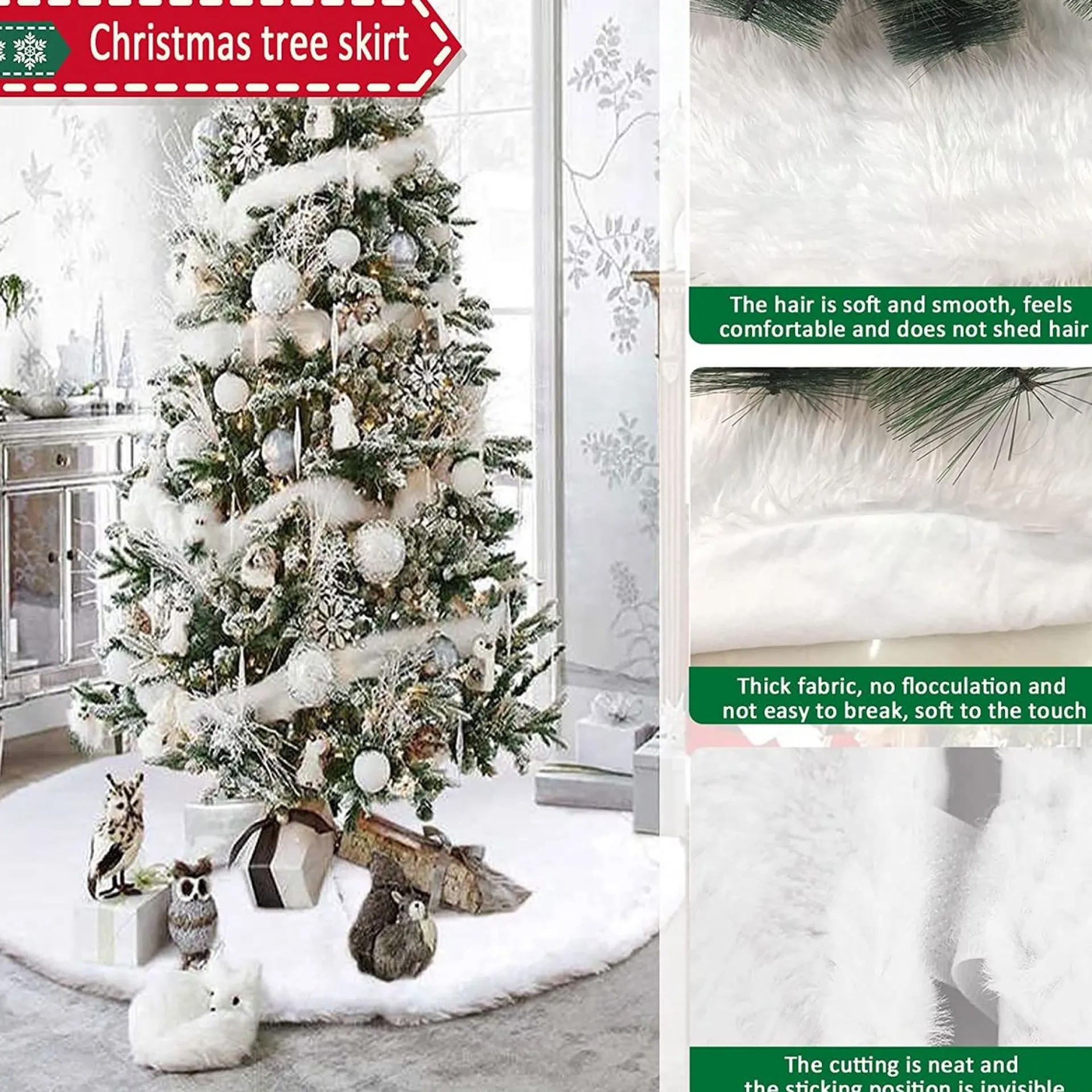 Selwo Kerstboomrok, Witte Boomrok Met 36 Stuks Geschenkstickers, Wit, Boomdeken, Kerstboomdeken, Kerstboomstandaard, Tapijt, Deken, Kerstdecoratie, Kerstboom, Rok (Wit, 90 Cm) New