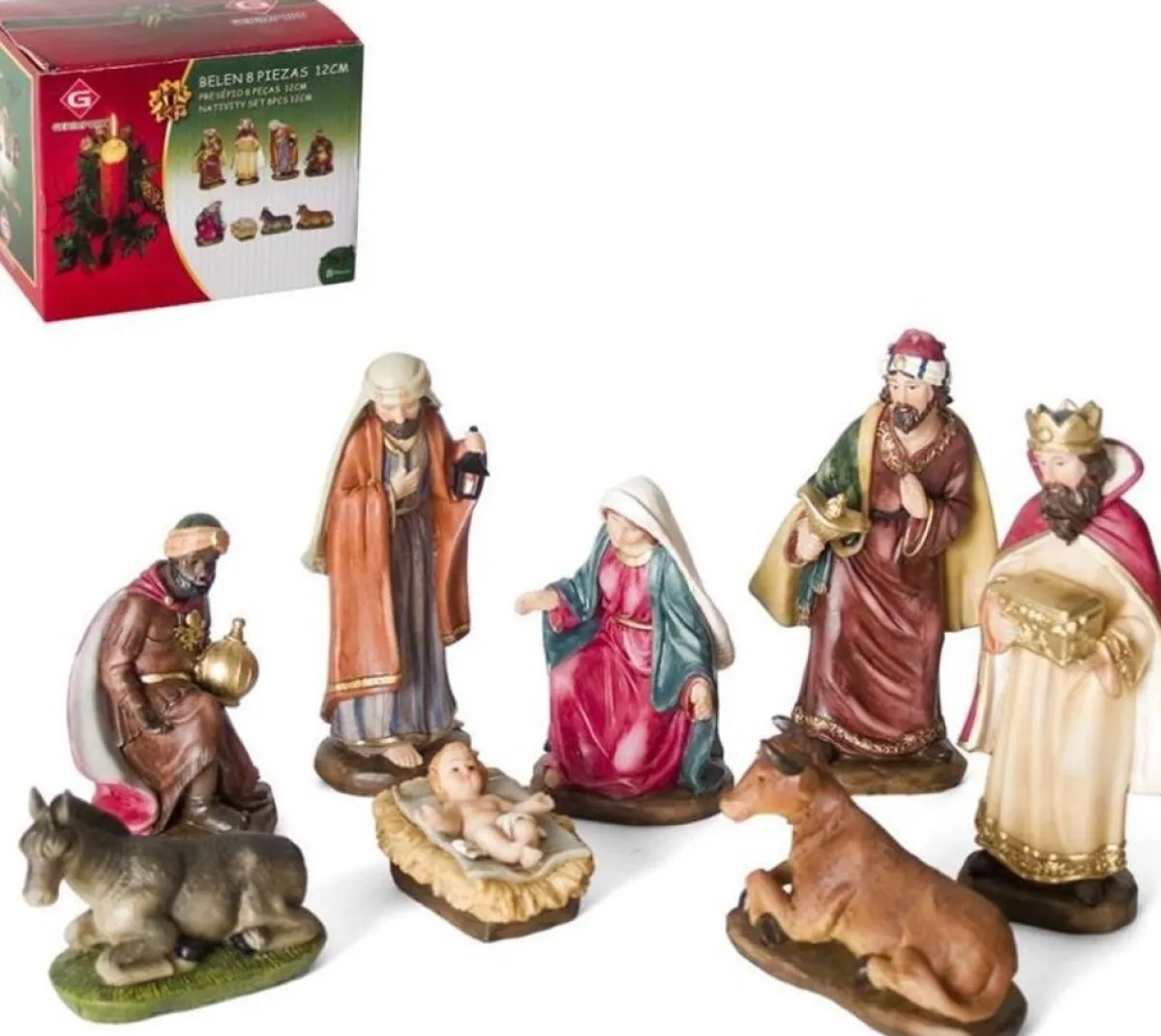 Merkloos Kerststallen>Kerstgroep 8 Figuren Ca. 12Cm. (6528)