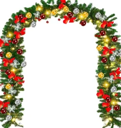 Merkloos Kerstguirlande Met Ledverlichting 5 M Groene Dennenguirlande Met Lampjes, Dennenappels, Kerstballen & Besjes - Binnen Kerst Bruiloft Feest Decoratie - Haardmantel & Trappengat Outlet