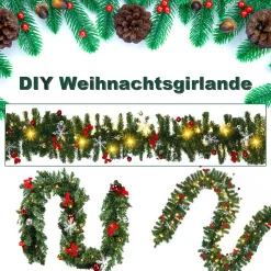 Merkloos Kerstguirlande Met Ledverlichting 5 M Groene Dennenguirlande Met Lampjes, Dennenappels, Kerstballen & Besjes - Binnen Kerst Bruiloft Feest Decoratie - Haardmantel & Trappengat Outlet