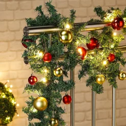 Merkloos Kerstguirlande Met Ledverlichting 5 M Groene Dennenguirlande Met Lampjes, Dennenappels, Kerstballen & Besjes - Binnen Kerst Bruiloft Feest Decoratie - Haardmantel & Trappengat Outlet