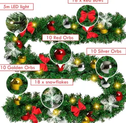 Merkloos Kerstguirlande Met Ledverlichting 5 M Groene Dennenguirlande Met Lampjes, Dennenappels, Kerstballen & Besjes - Binnen Kerst Bruiloft Feest Decoratie - Haardmantel & Trappengat Outlet