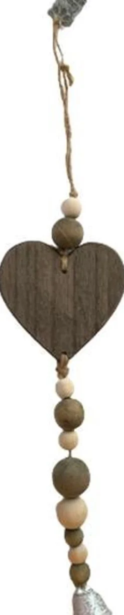 Merkloos Kersthanger>Kersthanger - Met Belletje - Hart - Multicolor - Hout / Metaal - H 38 Cm