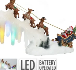 Kersthuisjebestellen - Slee Met Kerstman En Rendieren - Vallende Ledverlichting - Snowfall Led - Beweging -B/O - Kersthuisjes & Kerstdorpen Best Sale
