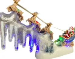 Kersthuisjebestellen - Slee Met Kerstman En Rendieren - Vallende Ledverlichting - Snowfall Led - Beweging -B/O - Kersthuisjes & Kerstdorpen Best Sale