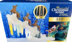 Kersthuisjebestellen - Slee Met Kerstman En Rendieren - Vallende Ledverlichting - Snowfall Led - Beweging -B/O - Kersthuisjes & Kerstdorpen Best Sale