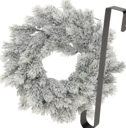 Merkloos Kerstkransen>Kerstkrans 35 Cm - Groen - Besneeuwd - Met Zwarte Hanger/Ophanghaak - Kerstversiering