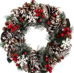 WDMT Kerstkransen>Kerstkrans - Dennenappels | O 36 Cm | Decoratieve Krans Vervaardigd Uit Groen En Dennenappels | Rood/Groen/Wit