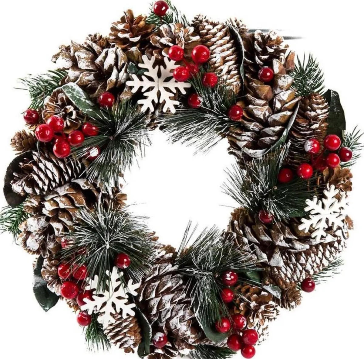 WDMT Kerstkransen>Kerstkrans - Dennenappels | O 36 Cm | Decoratieve Krans Vervaardigd Uit Groen En Dennenappels | Rood/Groen/Wit