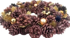 WDMT Kerstkransen>Kerstkrans - Gold Berry | O 40 Cm | Decoratieve En Goed Gevulde Kerstkans Gemaakt Van Natuurlijke Materialen | Samengesteld Met Rode En Gouden Details | Goud