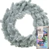 Merkloos Kerstkransen>Kerstkrans - Groen Met Sneeuw - D46 Cm - Incl. Verlichting Gekleurd