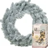 Merkloos Kerstkransen>Kerstkrans - Groen Met Sneeuw - D46 Cm - Incl. Verlichting Warm Wit