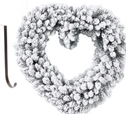 Merkloos Kerstkransen>Kerstkrans - Hart Vorm - Sneeuw - 50 Cm- Kunststof - Incl. Deurhanger