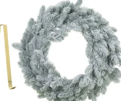 Merkloos Kerstkransen>Kerstkrans - Met Sneeuw - 46 Cm- Kunststof - Incl. Deurhanger