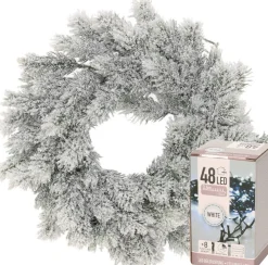 Decoris Kerstkransen>Kerstkrans - Met Sneeuw - D35 Cm - Incl. Verlichting Helder Wit