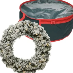 Decoris Kerstkransen>Kerstkrans - Met Sneeuw En Verlichting - Warm Wit - D60 Cm - Incl. Opbergtas
