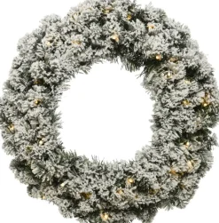 Decoris Kerstkransen>Kerstkrans - Met Sneeuw En Verlichting - Warm Wit - D60 Cm - Incl. Opbergtas