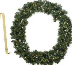 Decoris Kerstkransen>Kerstkrans - Met Verlichting - 60 Cm- Kunststof - Incl. Deurhanger