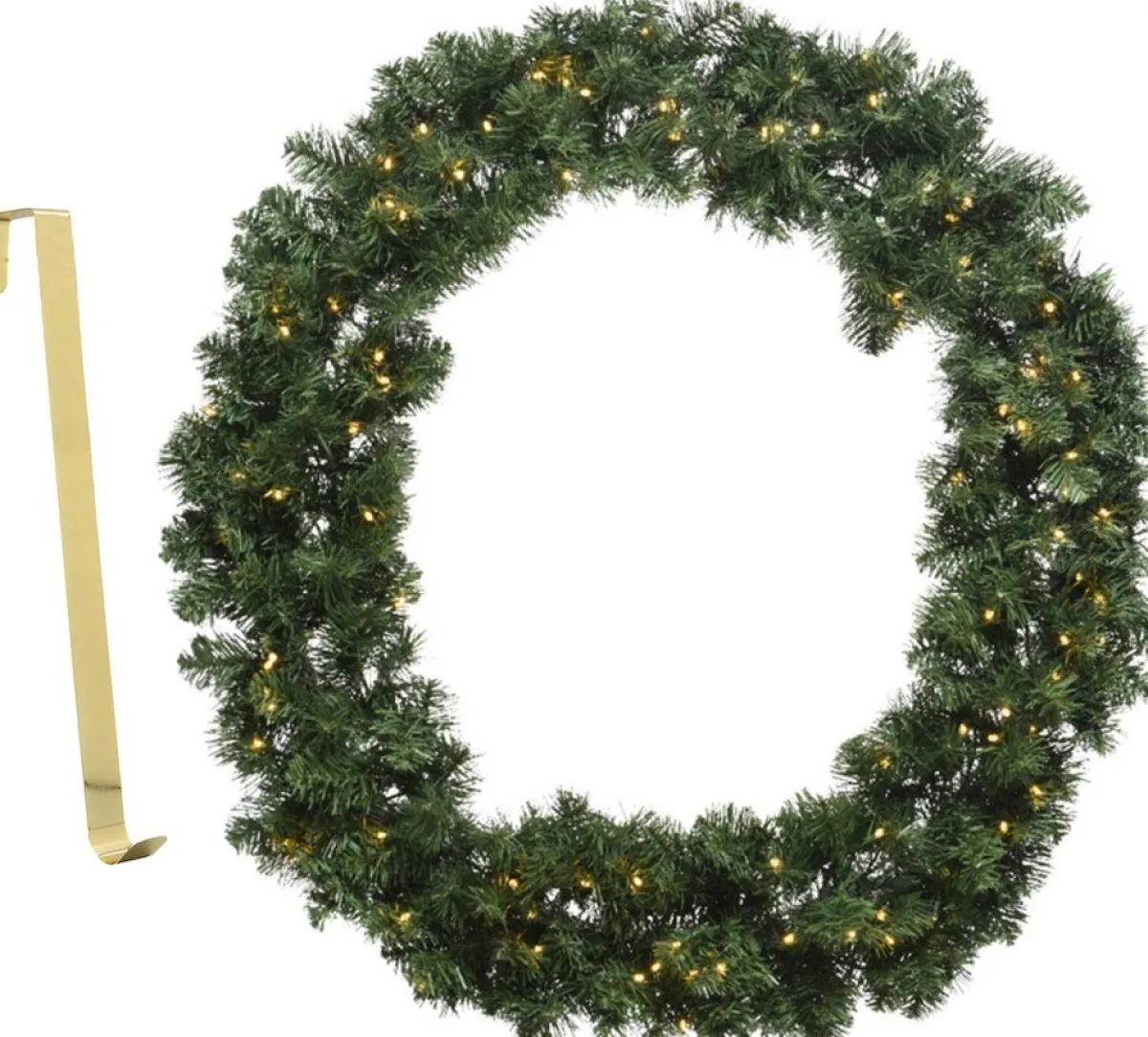 Decoris Kerstkransen>Kerstkrans - Met Verlichting - 60 Cm- Kunststof - Incl. Deurhanger