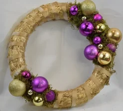 ZoeZo Design Kerstkransen>Kerstkrans - Paars - Goud - Stro - Kunststof - O 40 Cm