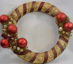 ZoeZo Design Kerstkransen>Kerstkrans - Rood - Stro - Kunststof - O 40 Cm