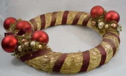 ZoeZo Design Kerstkransen>Kerstkrans - Rood - Stro - Kunststof - O 40 Cm