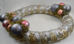 ZoeZo Design Kerstkransen>Kerstkrans - Roze - Zilver - Stro - Kunststof - O 40 Cm