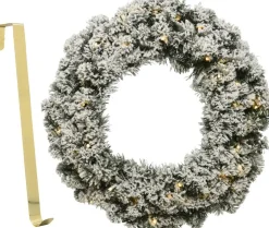 Decoris Kerstkransen>Kerstkrans Besneeuwd - Met Licht - 35Cm - Kunststof - Incl. Deurhanger