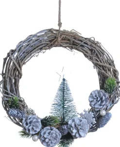 Naturn Christmas Kerstkransen>Kerstkrans Landelijk - Kerstboom | O 30 Cm | Krans Landelijk Rond | Kerstdecoratie Deurkrans | Krans Voor De Kerst | Kerstversiering Kransen | Wit
