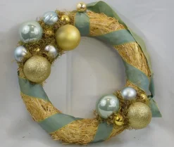 ZoeZo Design Kerstkransen>Kerstkrans, Lichtblauw/Goud, Stro/Kunststof, Hangend, O 30 Cm