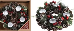Merkloos Kerstkransen>Kerstkrans Met Decoratie En Waxinelichtjes 30,5 Cm - Kerstversiering/Kerstdecoratie Kerstkrans Excl. Kaarsjes
