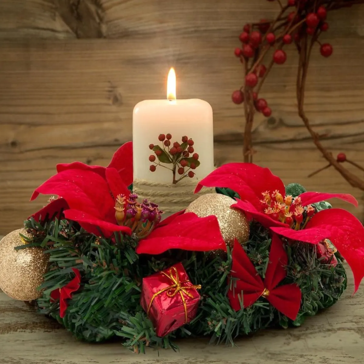 * Kerstkransen>Kerstkrans O22 - Bloem - Rood