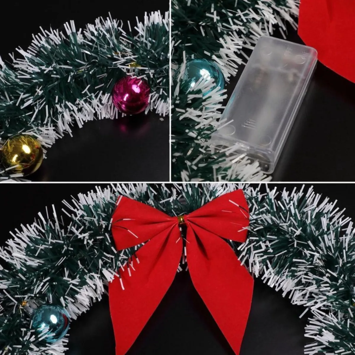 * Kerstkransen>Kerstkrans O32 Met Led Verlichting, Rood Kleurige Strik