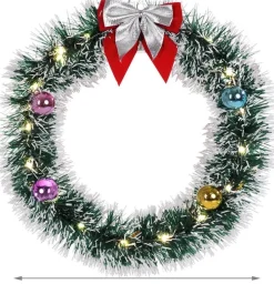 * Kerstkransen>Kerstkrans O32 Met Led Verlichting, Zilver Kleurige Strik