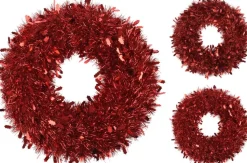 * Kerstkransen>Kerstkrans Van Lametta 50 Cm - Deurkrans Rood - Kerstversiering Buiten - Kerstdecoratie