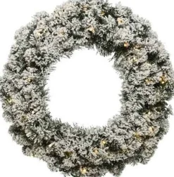 Decoris Kerstkransen>Kerstkrans/Dennenkrans - Groen -Verlichting En Kunstsneeuw - D60 Cm - Kerstkransen