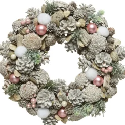 Decoris Kerstkransen>Kerstkrans/Dennenkrans - Groen - Roze Decoratie - D50 Cm - Kerstkransen