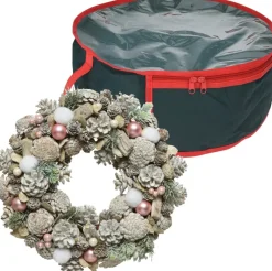 Decoris Kerstkransen>Kerstkrans/Dennenkrans - White Wash - D34 Cm - Incl. Opbergtas