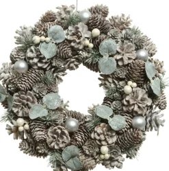 Decoris Kerstkransen>Kerstkrans/Dennenkrans Met Kerstballen En Decoratie 34 Cm - Dennenkransen/Deurkransen Kerstdecoratie