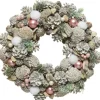 Decoris Kerstkransen>Kerstkrans/Dennenkrans White Wash Met Sneeuw En Versiering 34 Cm - Dennenkransen/Deurkransen Kerstversiering