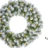 Mica Decorations Kerstkransen>Kerstkrans/Deurkrans Groen Verlichting 30 Lampjes En Sneeuw 60 Cm Met Ijzeren Hanger - Kerstversiering/Kerstdecoratie Kransen