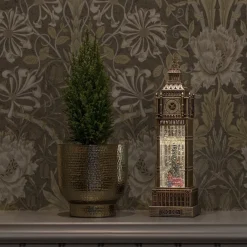 Konst Smide Kerstlantaarn Voor Binnen – Big Ben Met Bus En Kerstboom - Warm Wit – 38Cm - Sneeuwlantaarn - Kerstverlichting Op Usb & Batterijen Incl. Timer New