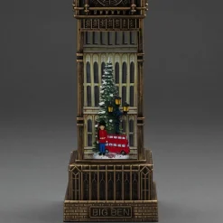 Konst Smide Kerstlantaarn Voor Binnen – Big Ben Met Bus En Kerstboom - Warm Wit – 38Cm - Sneeuwlantaarn - Kerstverlichting Op Usb & Batterijen Incl. Timer New