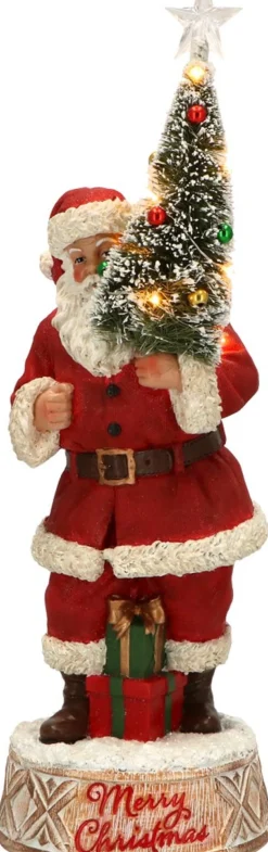 Timstor Kerstbeelden>Kerstman Met Kerstboom Led 35 Cm Kerstdecoratie Beeld Accessoires