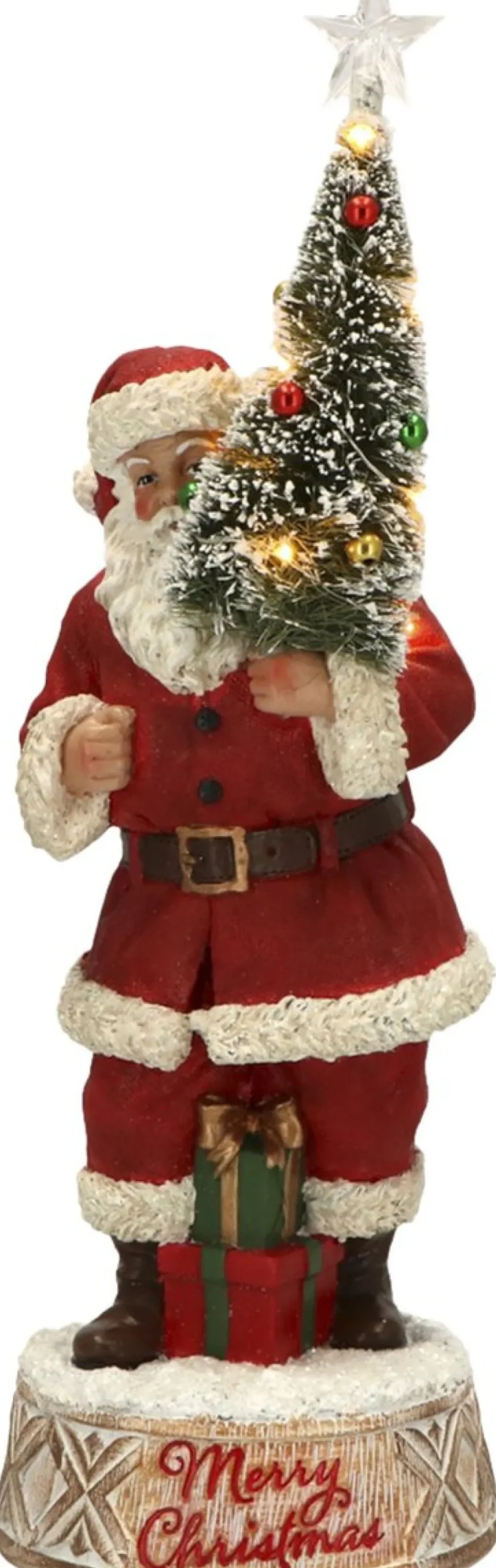 Timstor Kerstbeelden>Kerstman Met Kerstboom Led 35 Cm Kerstdecoratie Beeld Accessoires