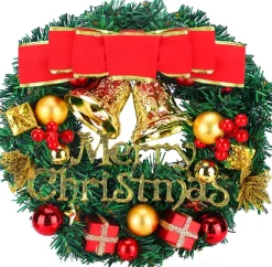 Selwo Kerstkransen>Kerstmis, 30Cm Kerstkrans Delicate Kerstdecoratiekrans, Kerstkrans Voor Deur Met Bal, Strik En Bellen, Kerstkrans Voordeur, Dennenkrans Voor Deurraamornament